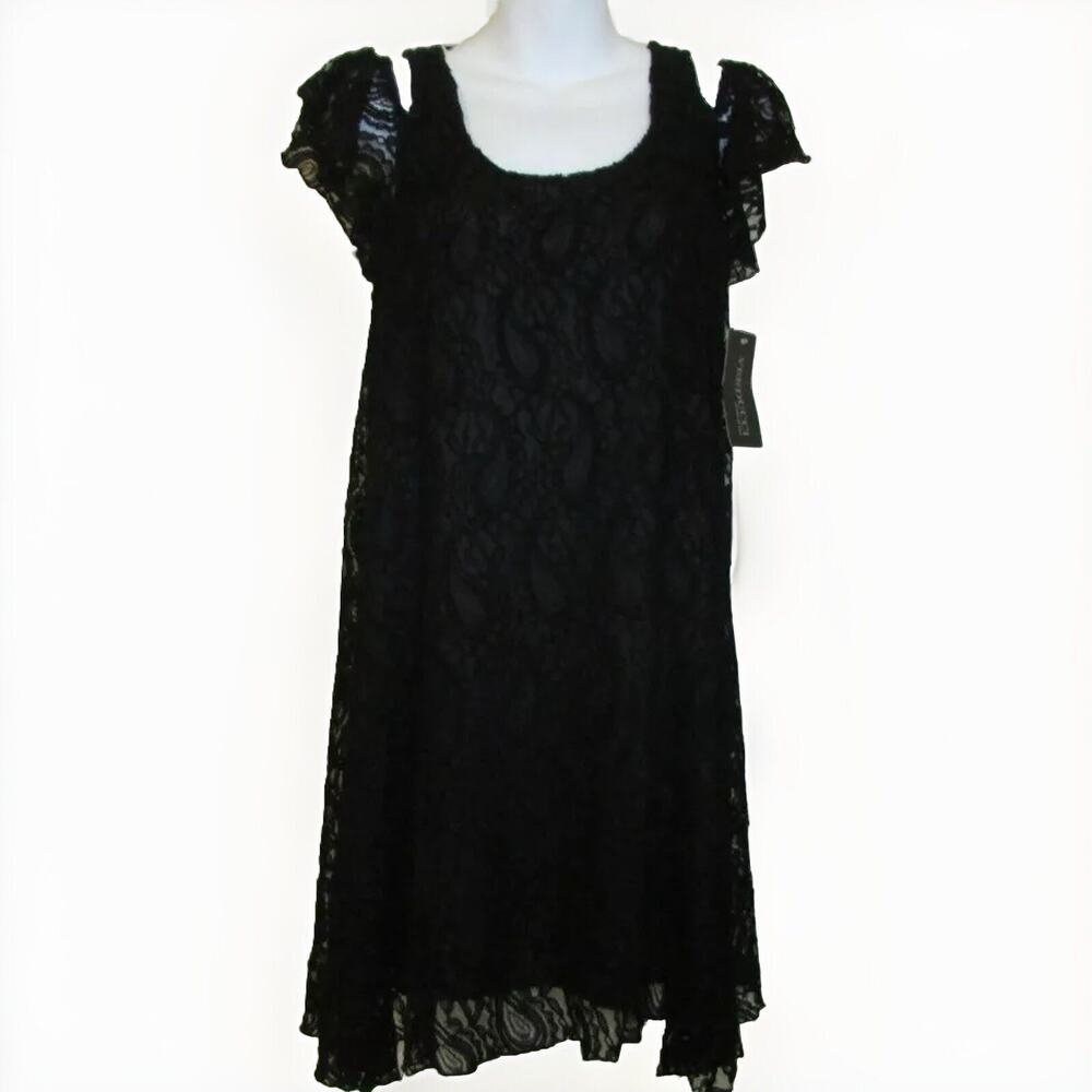 Verducci Womens Little Black Dress Size Medium Lace Length Short Sleeve New